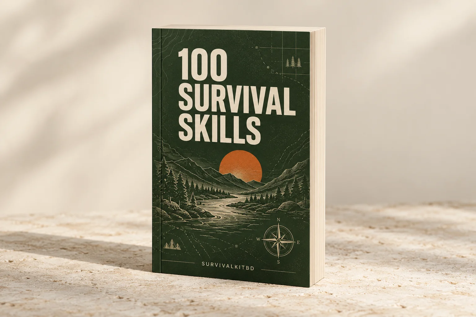 100 Survival Skills বইয়ের নতুন অলিভ রঙের প্রচ্ছদ